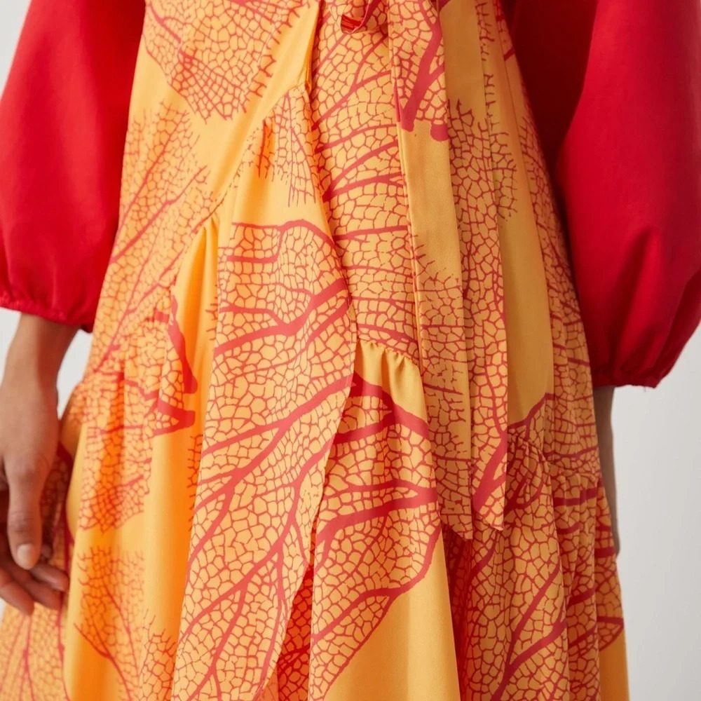 NWT Hutch Printed Wrap Skirt Orange Coral Print Medium - Picture 4 of 4